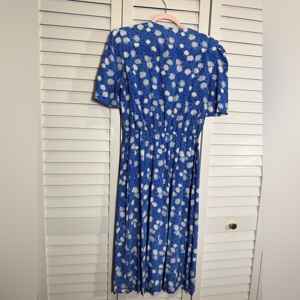 Vintage Leslie Fay Blue and White Buttoned Sundress w Elastic Waist Size 10 - Picture 4 of 5